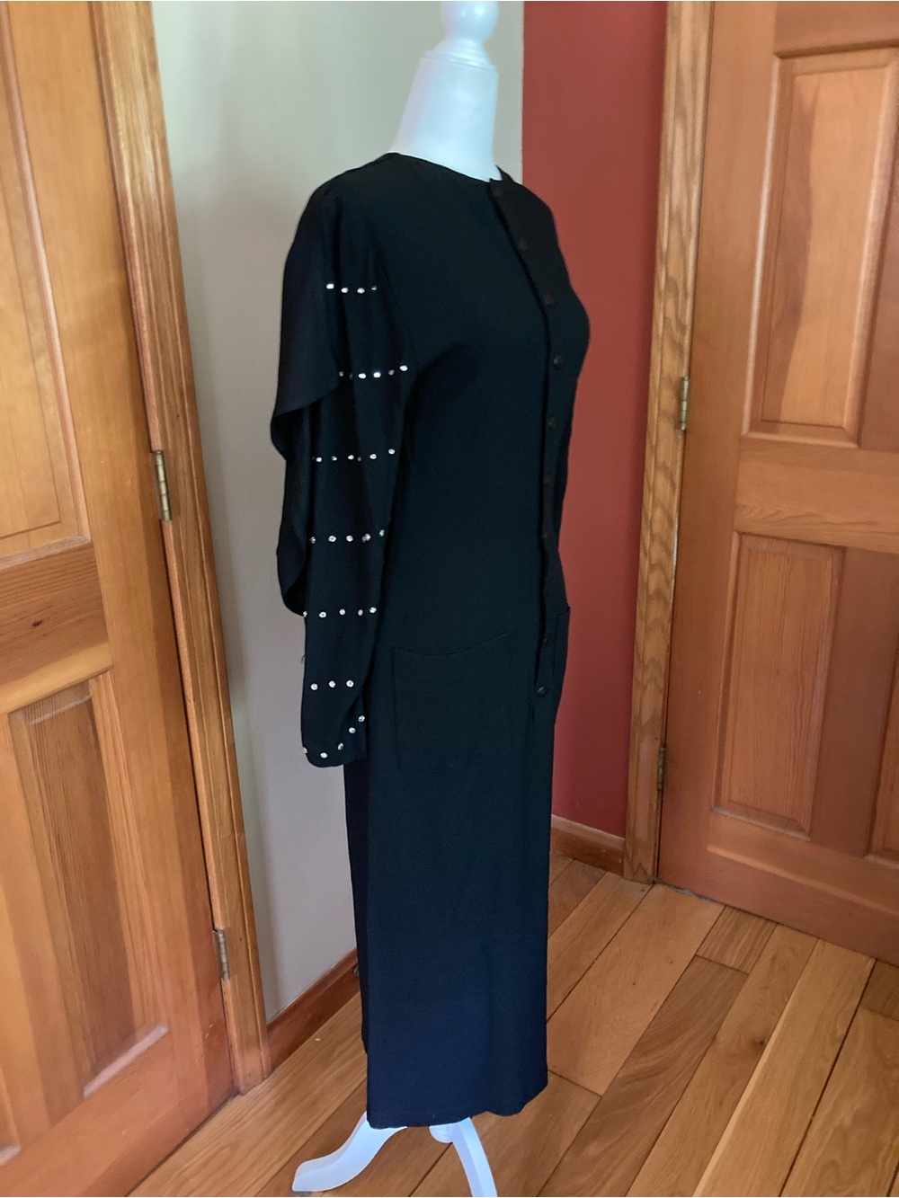 Vintage 1980s Sonia Rykiel Paris Designer Black Rhinestone Cape Dress Small